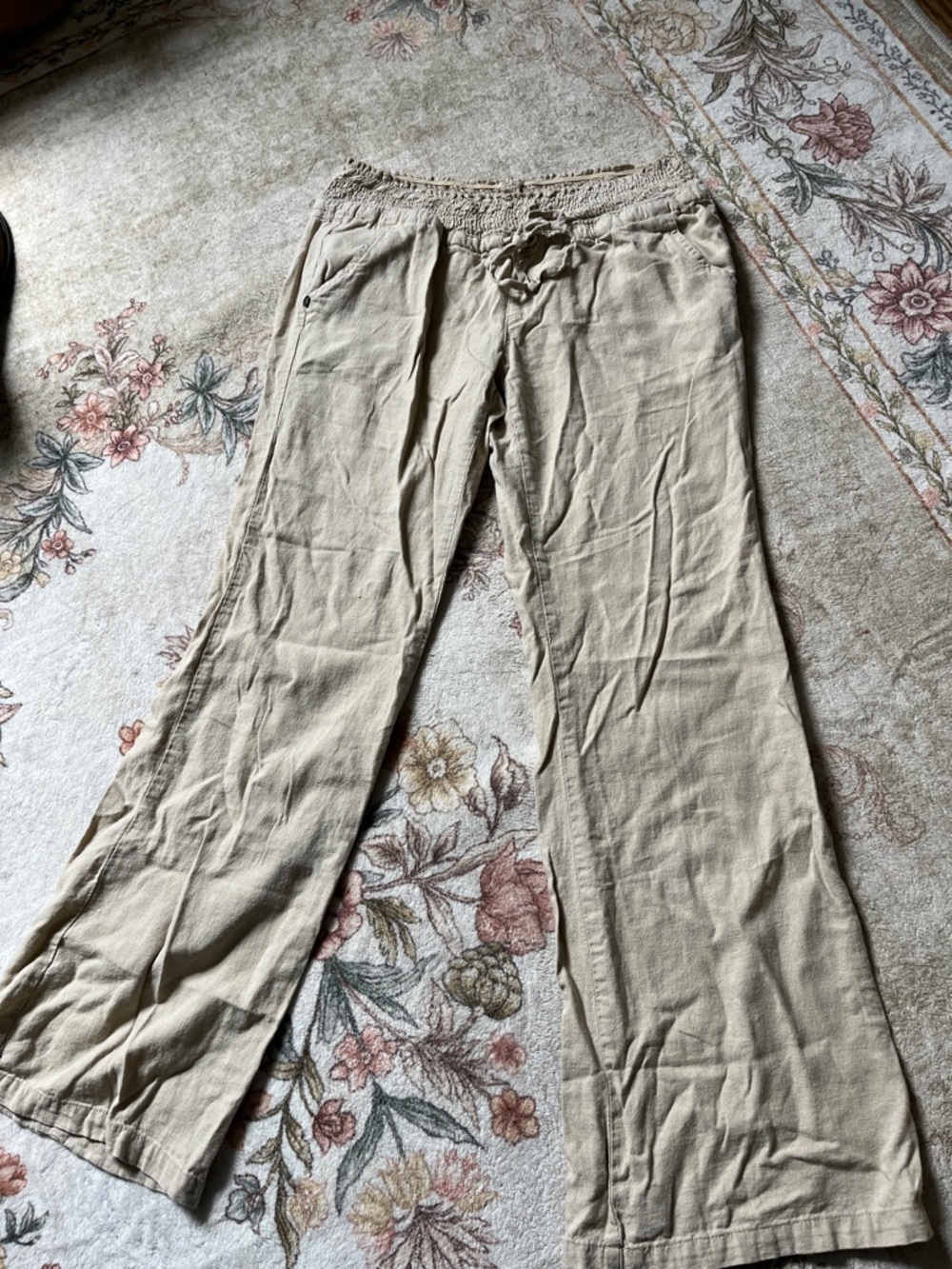 Love Tree Beige Wide-Leg Drawstring Pants